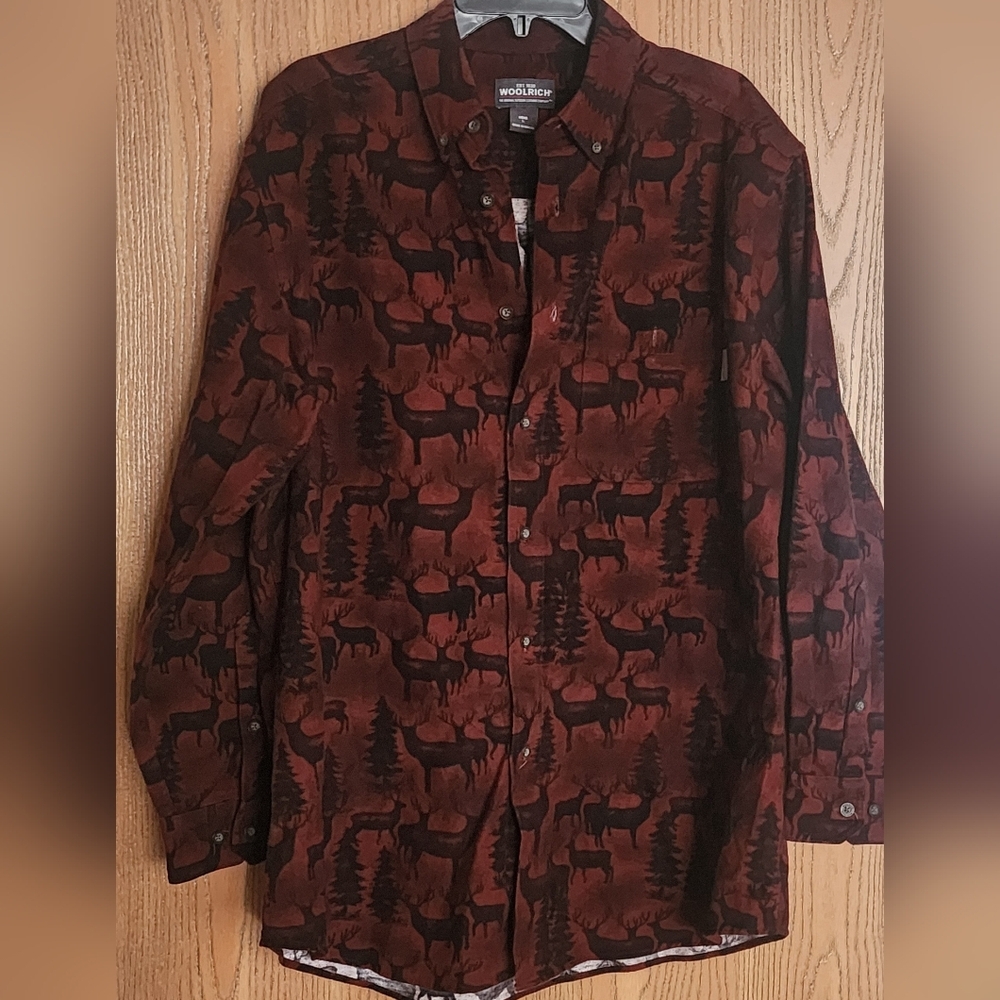 Woolrich Men's Out Door Buck Hunting Print Flannel Button Down Shirt Size L
